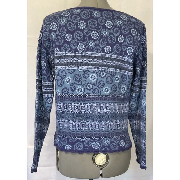 LL Bean Blue Knit Sweater Women’s Small Round Neck Long Sleeve Pullover Striped - Picture 3 of 11